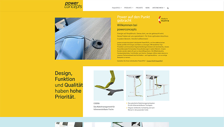 Startseite des power concepts Webshops
